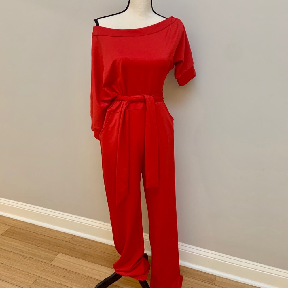 Off the shoulder Red jumpsuit